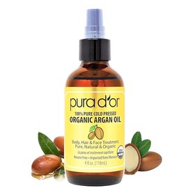 PURA D'OR (4 oz) Organic Moroccan Argan Oil 100% Pure Cold Pressed, USDA Certified Organic, All Natural Anti-Aging Moisturizer Treatment for Face, Hair, Skin & Nails, Men & Women (Packaging may vary)