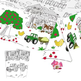 SINGOMON 2PCS Farm Party Table Cloths White Table Cloths Paper Coloring Table Cloths Rectangular Table Cloths Dinning Table Covers Disposable Tablecloths for Farm Birthday Decorations