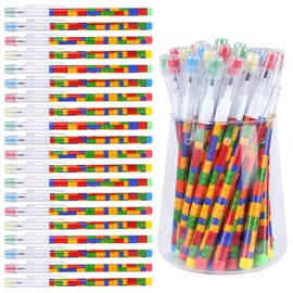 Kolewo4ever 48pcs HB Building Block Pencils Translucent Pencil Multicolor Non- Sharpening Pencils Pop Up Plastic Pencils for Exams, School, Office, Sketching Learning Activities