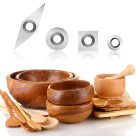 8Pcs Tungsten Carbide Cutters Inserts Set for Wood Lathe Turning Tools, (11mm Square + 12mm Round + 8.9mm Round + 30x10mm Diamond) with 4 Screws