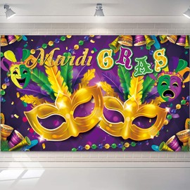 Mardi Gras Decorations, Mardi Gras Backdrop, Mardi Gras Banner, New Orleans Masquerade Decorations, Mardi Gras Party Decorations, Mardi Gras Wall Background Party Supplies