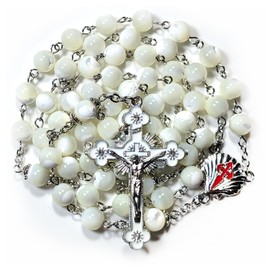 GeekTenet Rosary Beads Chaplet Natural Shells 8mm Rosery Cross Catholic gifts