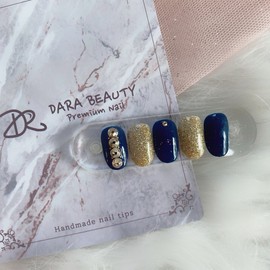 [Handmade Nail Tips] Gold Glitter Navy Stone Nails / [수제네일팁] 골드글리터 네이비 스톤네일