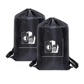 Maishijie 2 x Heavy Duty Cotton Linen Laundry Bags (Black-1)