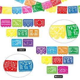 4 Packs Mexican Party Banner Large Plastic Papel Picado Banner Fiesta Plastic Banner Mexican Fiesta Hanging Banner Flags Cino de Mayo Fiesta Party Decorations 4 Different Designs 60 Feet Long Totally