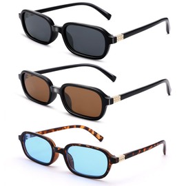 Pro Acme Small Rectangle Sunglasses for Women Men Trendy Rectangular Vintage Sun Glasses (Black/Grey Lens+Black/Tea Lens+Leopard/Blue Lens)