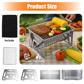 Portable Fire Pit for Camping Small Barbecue Grill Stainless Steel Charcoal Grill with Carrying Bag Mini Tabletop BBQ for Picnic Garden Backyard Terrace Camping Patio Travel