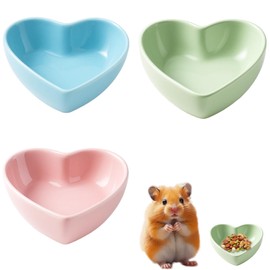 3 Pack Guinea Pig Bowl Ceramic Hamster Food Bowl Heart Shaped Hamster Bowl, Small Animal Food Dish for Guinea Pig, Gerbil, Hedgehog, Chinchilla, Parrot (3 Color)