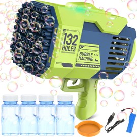 Bubble Machine Gun Bubble Blower, 132 Hole Bubble Gun Blower with Colorful Light, Big Rocket Boom Bubble Toys, Big Bubble Maker Guns Toys Wedding Outdoor Indoor Birthday Party Favors Gift（Green）