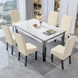 Genina 100% Waterproof Chair Covers for Dining Room Set of 4, Large Dining Room Chair Covers Protectors Stretch Kitchen Parson Chair Slipcovers for Home, Restaurant (Large, Argyle-Beige)