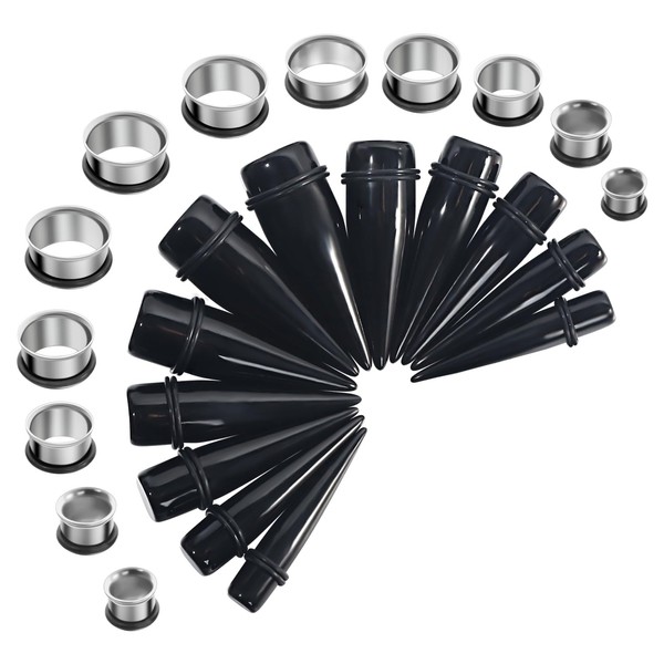 Oyaface 24PC Black Ear Stretching Kit 00G-13/16 10-20mm Big Gauges
