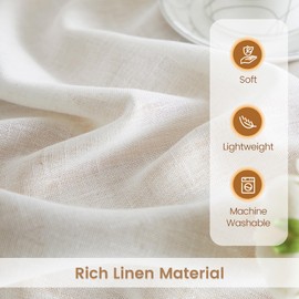 Dreaming Casa 72 inches Long Linen Curtains for Living Room Semi Sheer Light Filtering Curtains 2 Panels Pocket Bedroom Drapes Neutral Boho Window Curtain with Back Tab, Natural, W52 x L72
