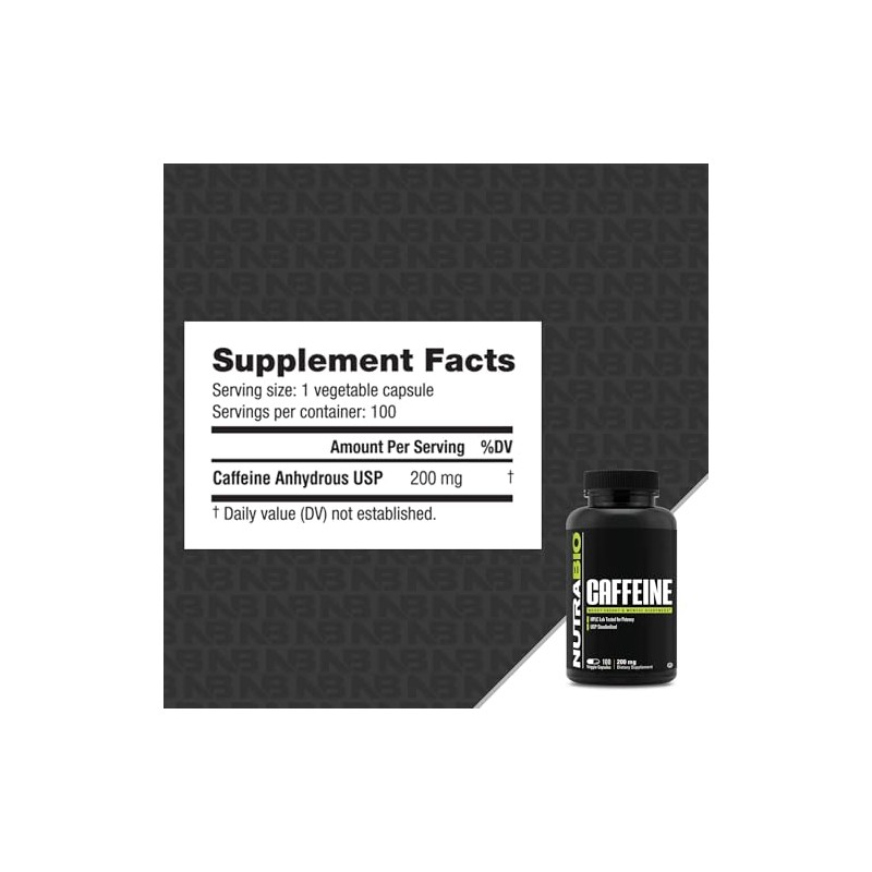 NutraBio Cápsulas de cafeína 100 pura (100 cápsulas) (100 count)