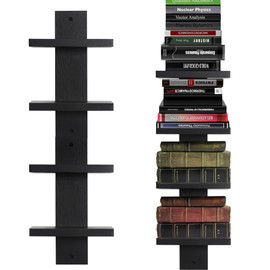 PHOENANCEE Vertical Bookshelf for Wall,Invisible Floating Shelves,2 Tier Spine Bookshelves Tower,Book Tower Stand Organizers Mounted for Home Living Room Office Decor,Preassembled,2 Pack（Black）