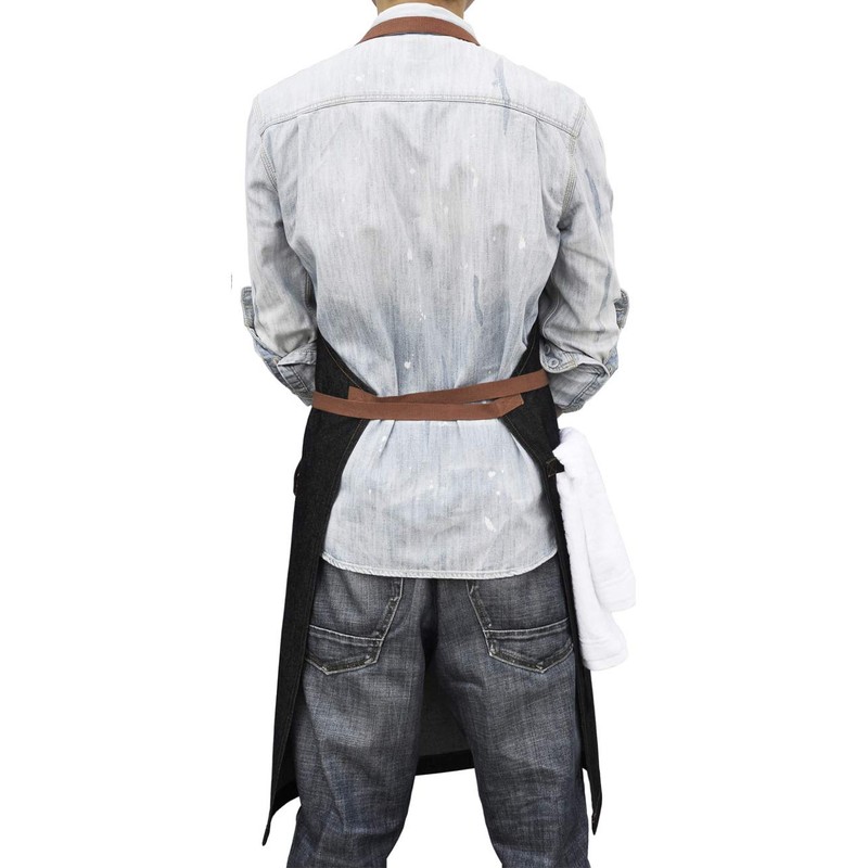 DingSay Trendy Denim Chef Apron with Pockets, Mens Womens Professional