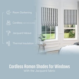 Everyday Celebration Roman Shades for Windows, Room Darkening Shades, Cordless Pull Down Window Shades, Vertical Stripe Shades for Indoor Windows, Woven Fabric Blinds & Shades 29" W X 64" H, (Pepper)