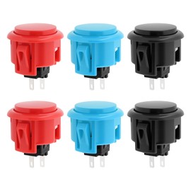Create idea Pack of 6 30 mm Arcade Joystick for Game Consoles Push Button Replacement Compatible with Sanwa OBSN-30 OBSF-30 OBSC-30 (Black & Blue & Red)