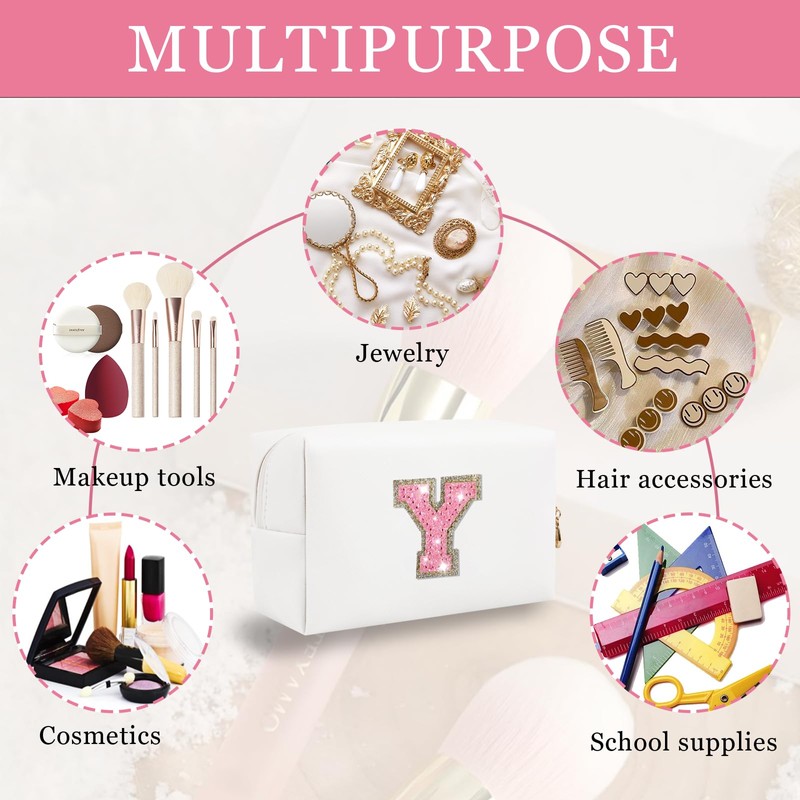 Bolsa de maquillaje con parche inicial personalizada, bolsa de chenilla