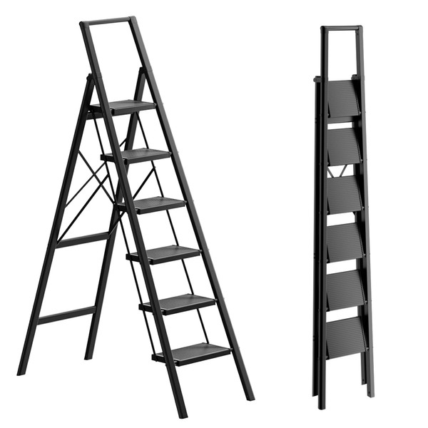 GameGem 6 Step Ladder Folding Step Stool with Anti-Slip Pedal,Portable