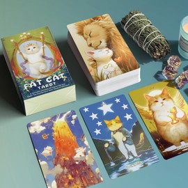Mekasthos Cat Tarot Cards for Beginners，78 pcs Tarot Deck ，Tarot Cards with Guide Book，Cute Cartoon cat Style Tarot Fortune Telling, Original and Beautiful Everyday Witch Decks