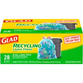 Glad Trash Bags, Large Drawstring Garbage Bags, 30 Gallon Blue Trash Bags for Large Kitchen Trash Can or Recycling, 28 Count - Packaging May Vary