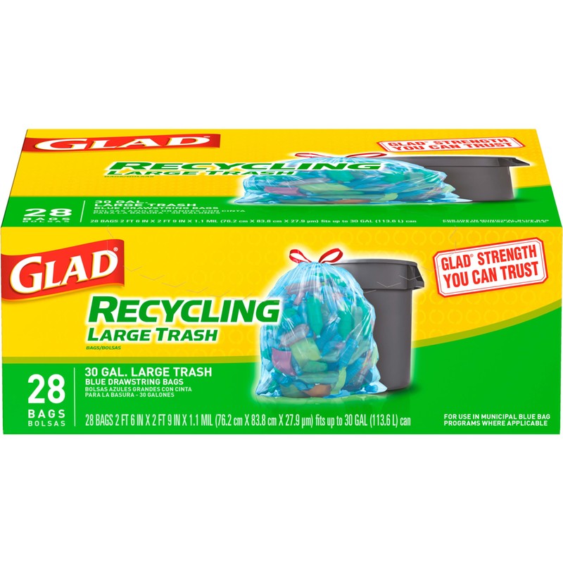 Glad Trash Bags, Large Drawstring Garbage Bags, 30 Gallon Blue