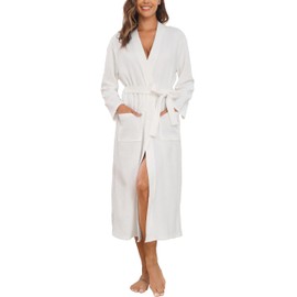 Sopesil Women Dressing Gown Waffle Full-Length Robe Lightweight Luxury Bathrobes Soft Loungewear Sleepwear Spa and Hotel for All Year White,S
