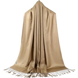 Becolored Solid Color Pashmina Silky Scarf Shawl Wrap Twill Woven Soft Large With Fringes, 65-sand, Large