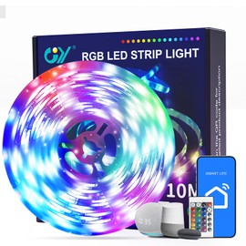 GY LED Strip 10 m, RGB LED Strip with Remote Control and App, Music Sync, Smart LED Strip that Works with Alexa, Suitable for Parties, Gaming Rooms, Bedroom, TV, Kitchen Decorations