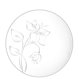 EcoQuality 9" inch Round White Plastic Plates with Silver Floral Design - Disposable China Like Party Plates, Heavy Duty Salad Plates, Dinner Plate, Dessert, Wedding, Serveware (50 PACK)