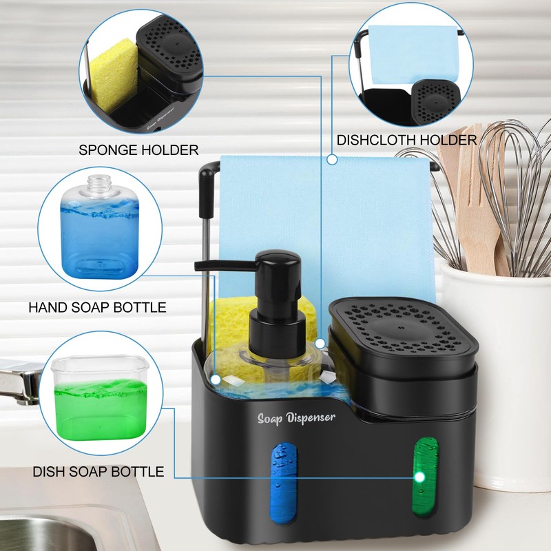 Richenda 4-in-1 Soap Dispenser with Dishcloth Hanger & Sponge Holder