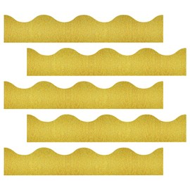 AIEX 50pcs 2.4x13.4inch 55.8ft Glitter Scalloped Borders Classroom Bulletin Board Borders Black Board Chalkboard Border Trim for School Office Teacher Student Use (Gold)