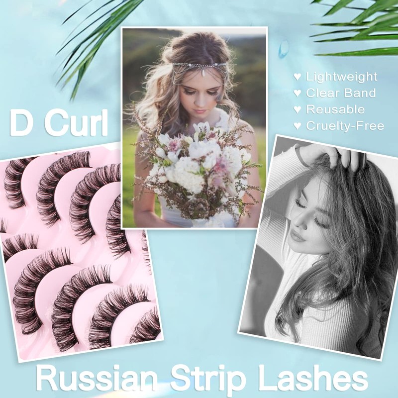 Oreola False Eyelashes, 10 Pairs, Russian Strip Lashes, D Curl