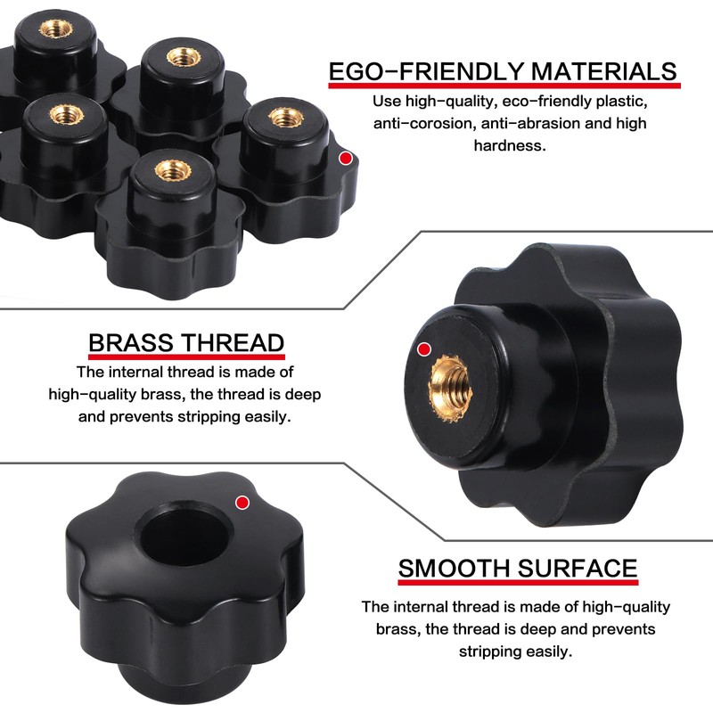 HSeaMall Star Grip Nut M6 Star Grip Screw Black Star