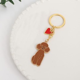 BT Bear Dog Keychain,Cute Metal Keychain,Bag Charm, Brown Poodle