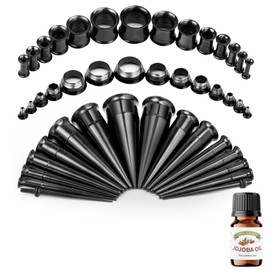 41-54Pcs Ear Stretching Kit 1.6-12mm Gauges for Ears with O-Rings Ear Gauge Stretching Kit with Aftercare Jojoba Oil or Ear Stretching Balm Ear Expander Body Piercing Jewelry for Women Men