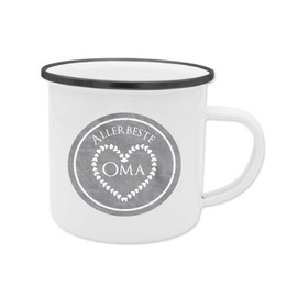 Tasse für die allerbeste Oma, Emailletasse mit Vintage Motiv, Geschenkidee für die Großmutter