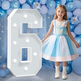 HITINO 3FT Marquee Numbers, Cool White Light Up Numbers 6, Large Number Sign for 6th 16th 60th Birthday Party Decorations Anniversary Decor