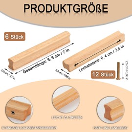 QHKLEW Pack of 6 Wooden Furniture Handles, Cabinet Handles Wood with Screws, Hole Spacing 64 mm, Wood Handles, Furniture Solid, Universal Wooden Handle, Kitchen Handles for Cabinets, Offices and