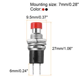 sourcing map Set of 20 1A 250V AC 7mm Mini Momentary Push Button Switch PBS-110 NO Black/Red Switch Button with Soldering Foot for Electronic Devices