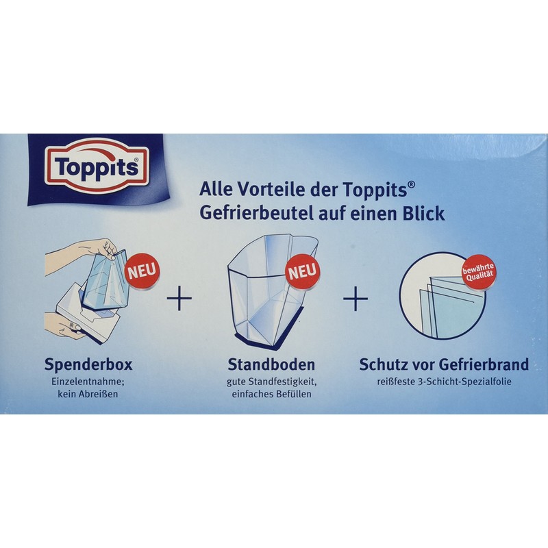 Toppits Gefrierbeutel, 4 Liter, Standboden, 25 Stück, Transparent