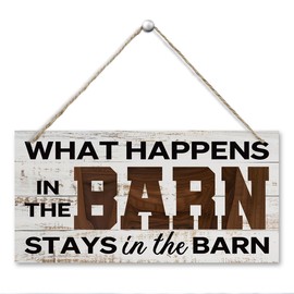 Funny Rustic Sign, Rustic Farmhouse Hanging Wood Wall Decor, What Happens In the Barn Stays in the Barn, Porch Decorative Signs, Decor for Living Room or Kitchen, 11.8 * 5.9 Inch