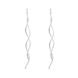 Solid 925 Sterling Silver Double Linear Curved Tassel Earrings Threader Drop Dangle Earrings for Women Teens (Silvery, One size)