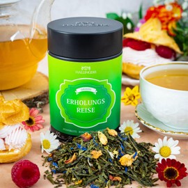 Hallingers Relaxation Journey - Loose Green Tea with Jasmine, Rose Blossom & Cornflower (Tin) - Fill Advent Calendar Novelties & Advent Calendar | Birthday Congratulations Recovery Thank You