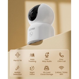 ZOSI 2K/3MP WLAN Indoor Surveillance Camera, Baby Monitor with Camera, 2.4/5 GHz, 2-Way Audio, AI Person Detection & Tracking, One-Touch Call, Pack of 2 C518