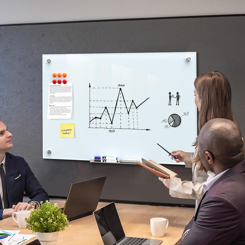 MaxGear Glass Whiteboard 36x24 Inches Wall Mounted, Magnetic White Board