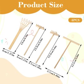 Nogeqi 4 Pack Mini Rake Bamboo Zen Garden Tools, Small Sand Rake, Mini Garden Tools, Rock Zen Garden Accessories for Home Office Tabletop Decor (4 Style)