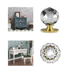 Stargallery Round Crystal Self Stick Knobs 1-3/5 Inch 40mm Diameter Crystal Knobs Cabinet Knobs Replacement Knob with Adhesive for Cabinet Mirror Cupboard Window Glass Sliding Door Drawer (2, Gold)