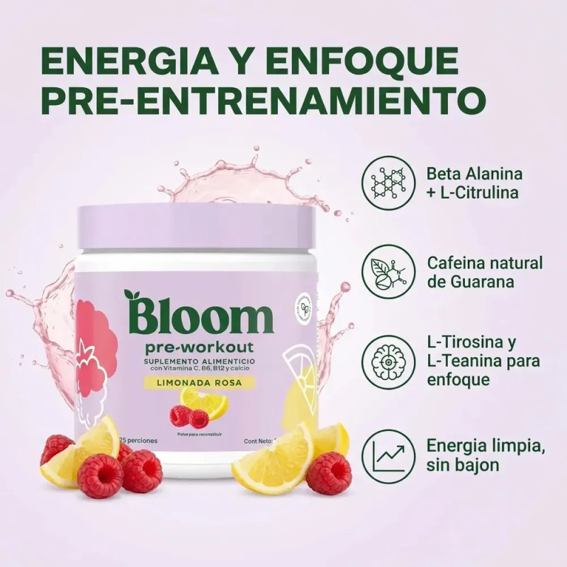 Pre Entreno Bloom con Cafeína y Beta Alanina, de Limonada