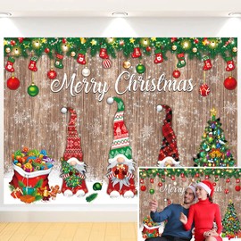 Merry Christmas Backdrop Winter Xmas Tree Gnome Snowflake Wood Photography Background Kids Adults Winter Family Holiday Party Vintage Wooden Christmas Theme Decoration (7x5FT)